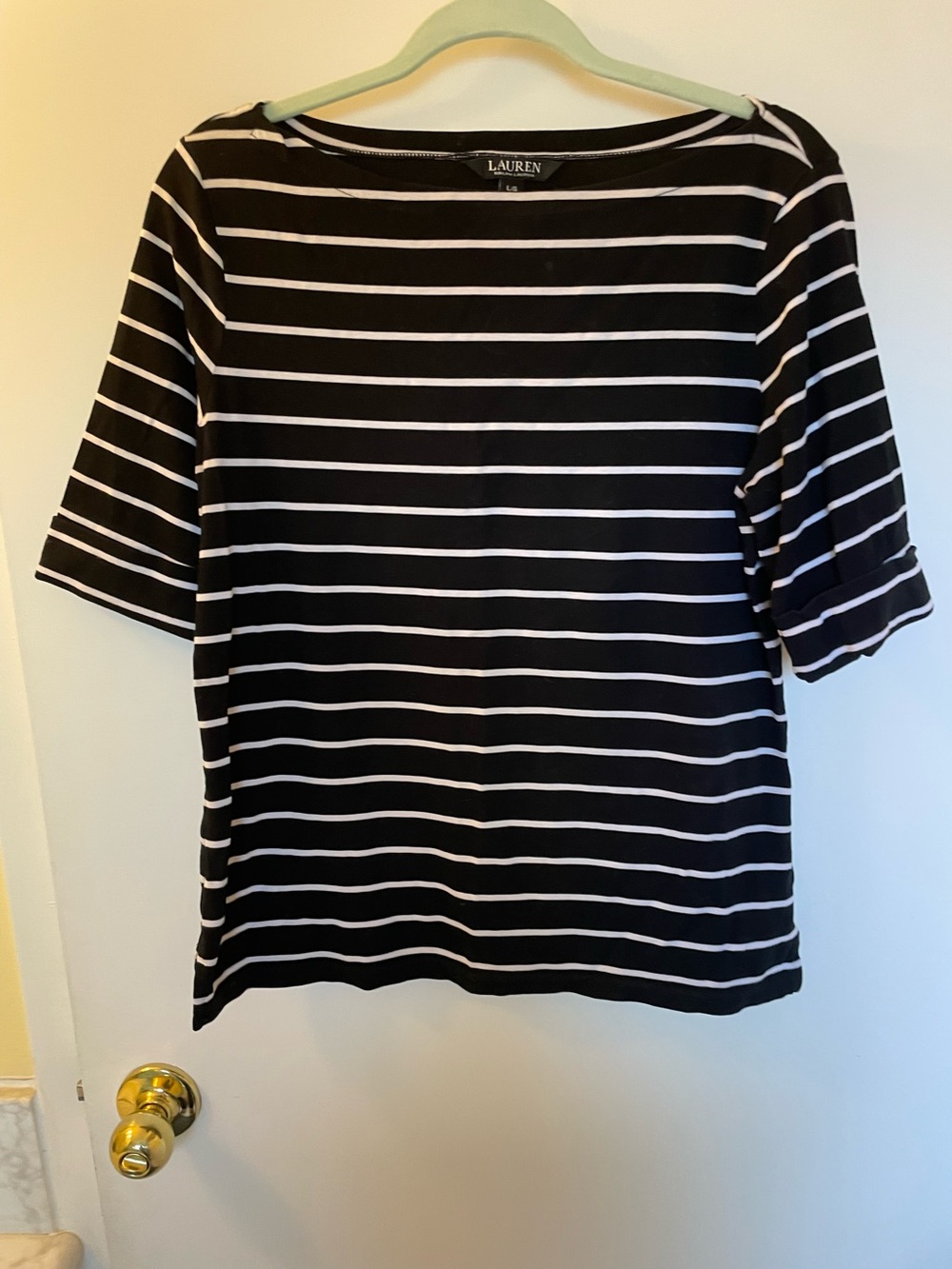 Lauren Ralph Lauren Black and White Striped Boatneck Women's Top
